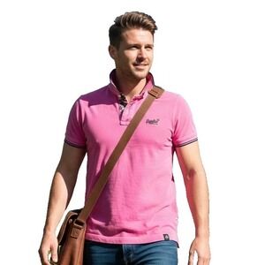 Vintage Destroyed Superdry Polo TShirt Mens Medium Short Sleeve Pink UK, RARE!